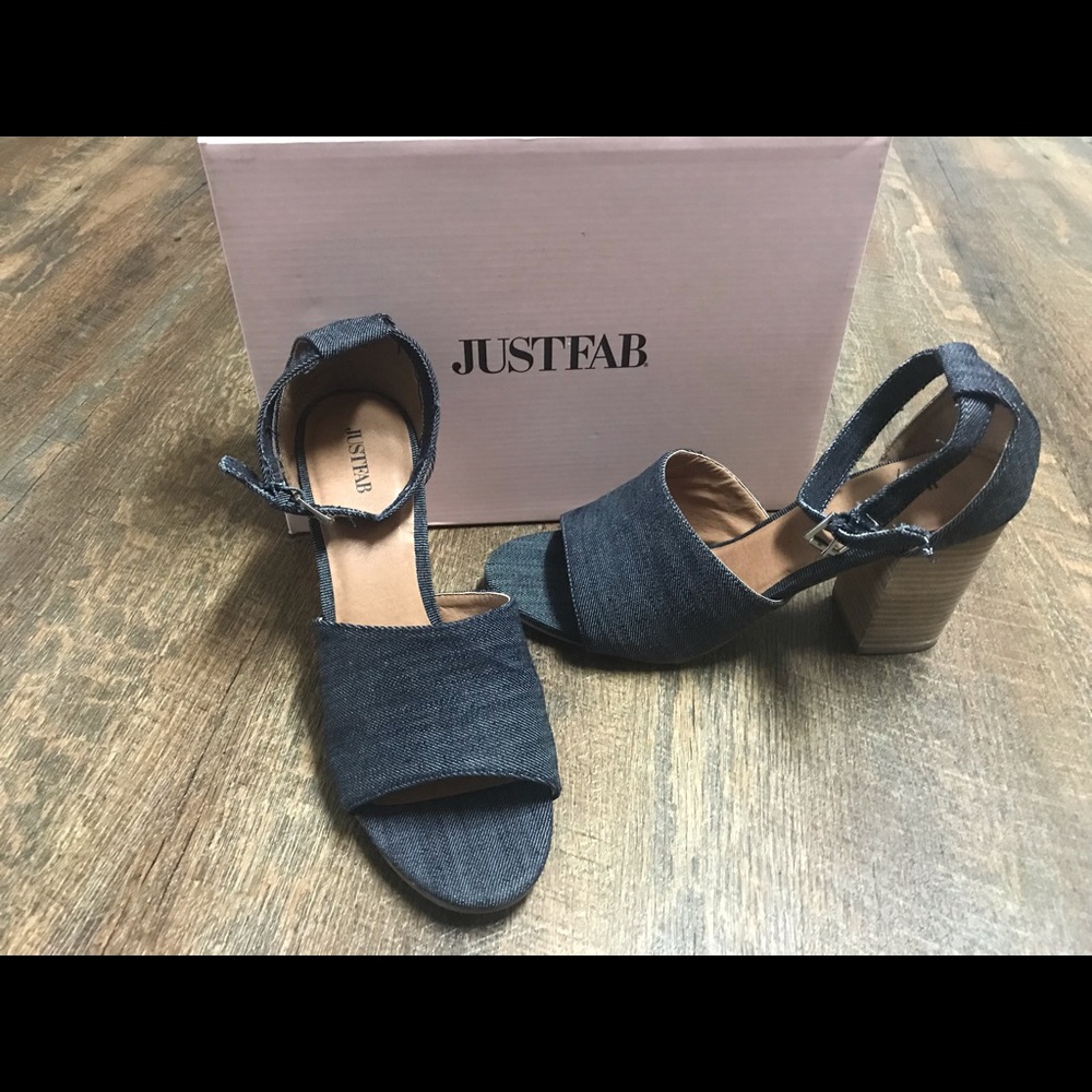 JustFab Denim Heels with Wooden Block Heel